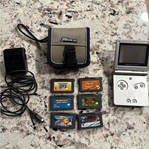 Silver Game Boy Advance SP with Games and Accessories
